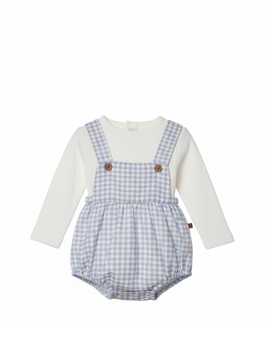 CONJUNTO DE PETO Y BODY DE CUADROS VICHY CELESTES