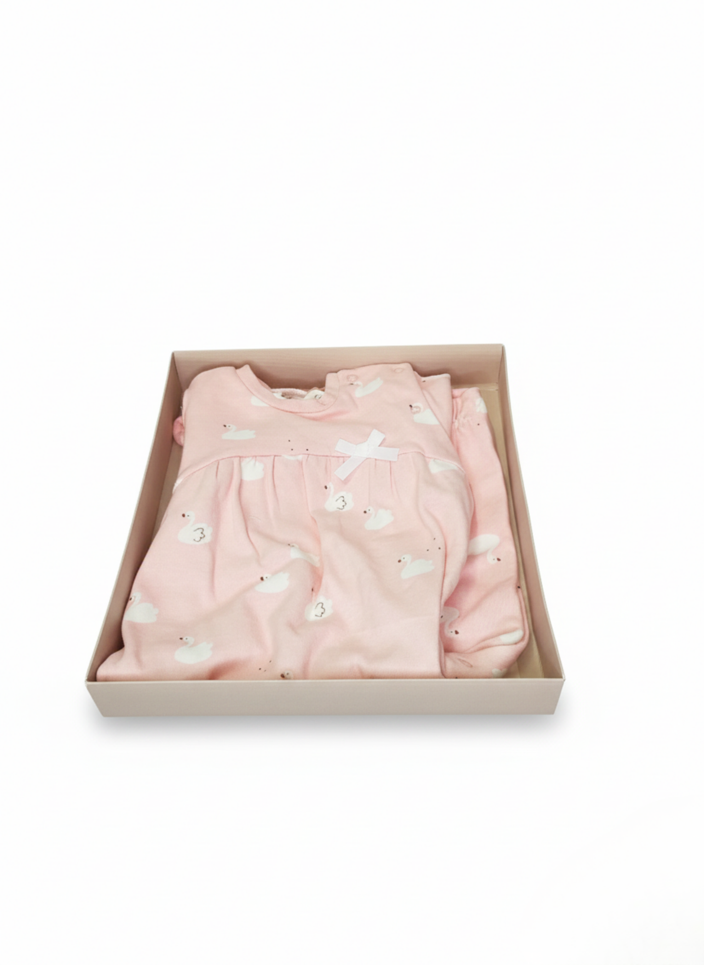 PELELE DE MANGA LARGA ROSA CON ESTAMPADO DE CISNES