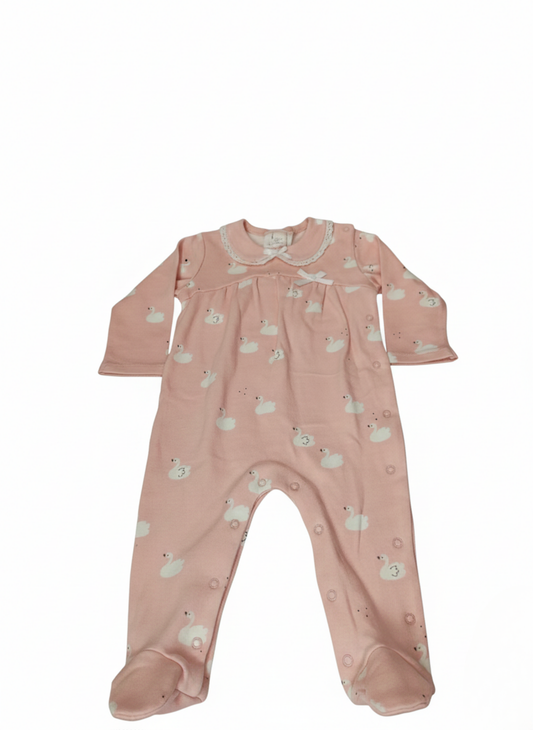 PELELE DE MANGA LARGA ROSA CON ESTAMPADO DE CISNES