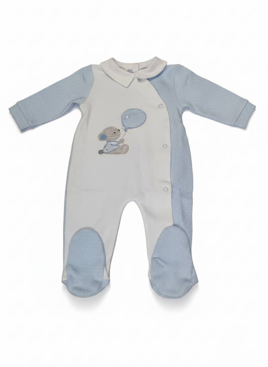 PELELE DE MANGA LARGA BLANCO Y AZUL CON OSITO BORDADO