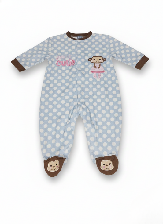 PELELE DE MANGA LARGA AZUL DE LUNARES Y MONITOS