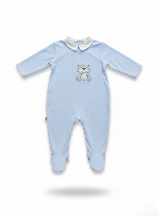 PELELE DE MANGA LARGA DE ALGODÓN AZUL CON DETALLE DE OSITO
