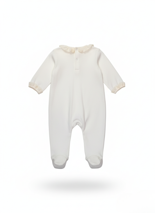 PELELE MANGA LARGA CRUDO CON VOLANTES DE ENCAJE