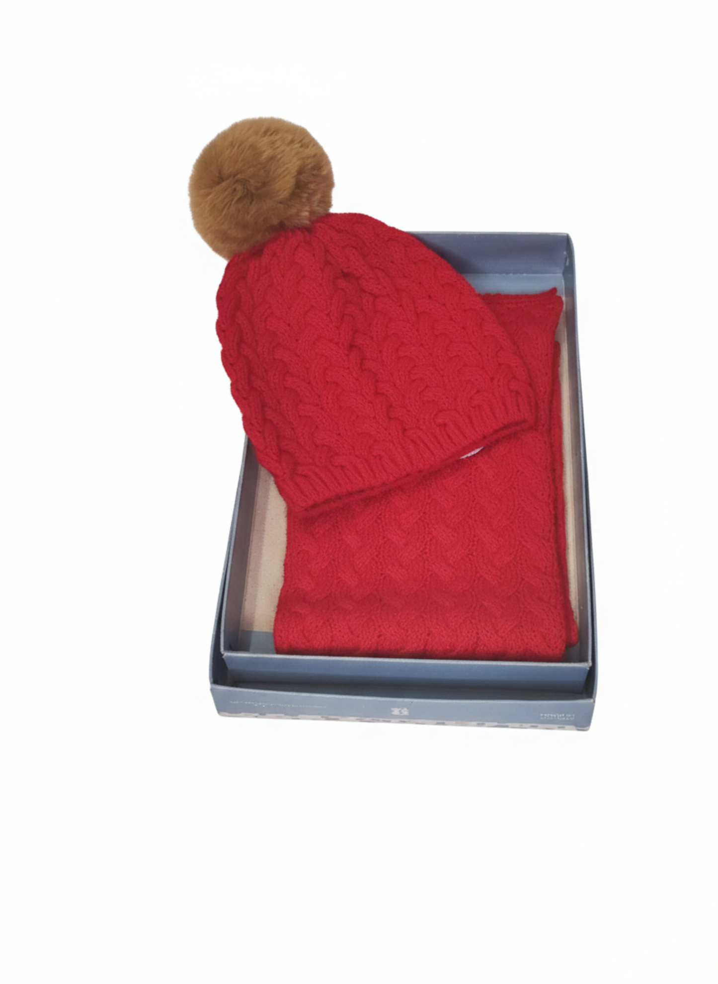 CONJUNTO DE INVIERNO ROJO DE GORRO CON POMPÓN Y BUFANDA