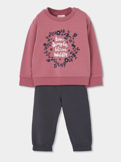 CONJUNTO DE FELPA MANGA LARGA PARA NIÑA ROSA