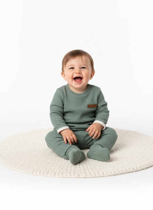 CONJUNTO TOP Y PANTALÓN DE PUNTO ACANALADO VERDE