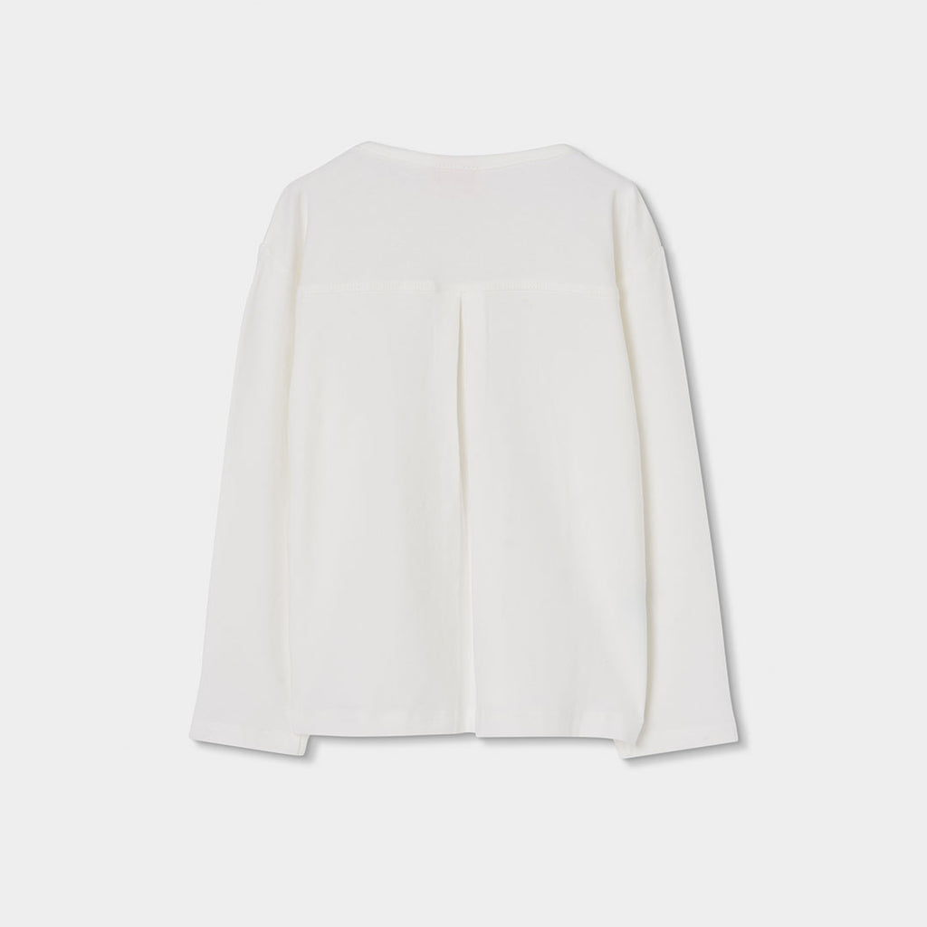 CAMISETA DE MANGA LARGA DE PUNTO ELÁSTICO BLANCA DE NIÑA