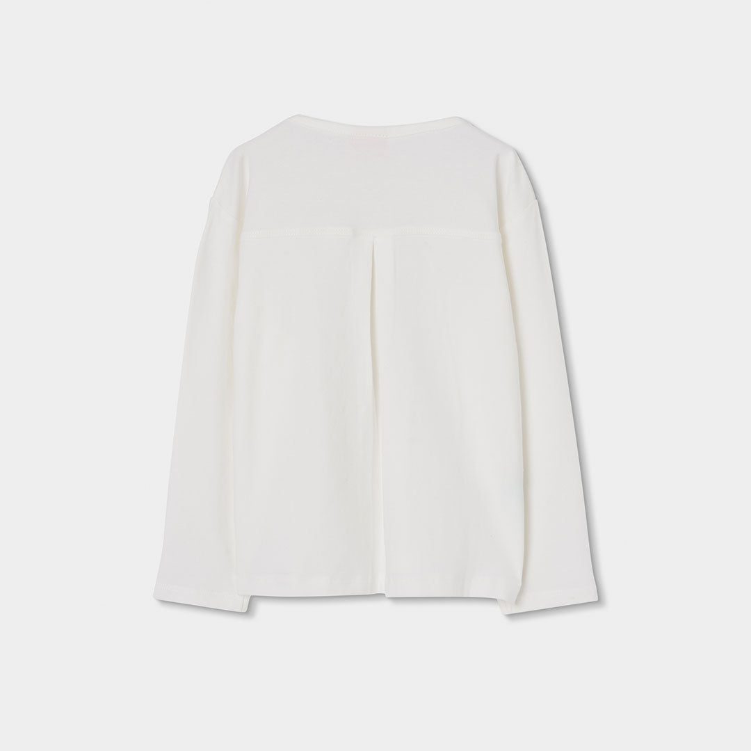 CAMISETA DE MANGA LARGA DE PUNTO ELÁSTICO BLANCA DE NIÑA