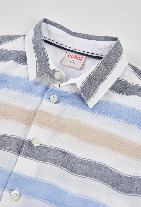 CAMISA DE LINO LISTADA MULTICOLOR