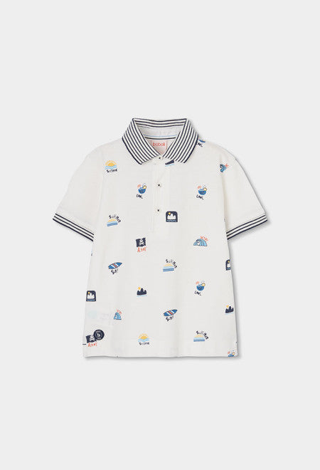 POLO PIQUÉ DE NIÑO CON ESTAMPADO PIRATA