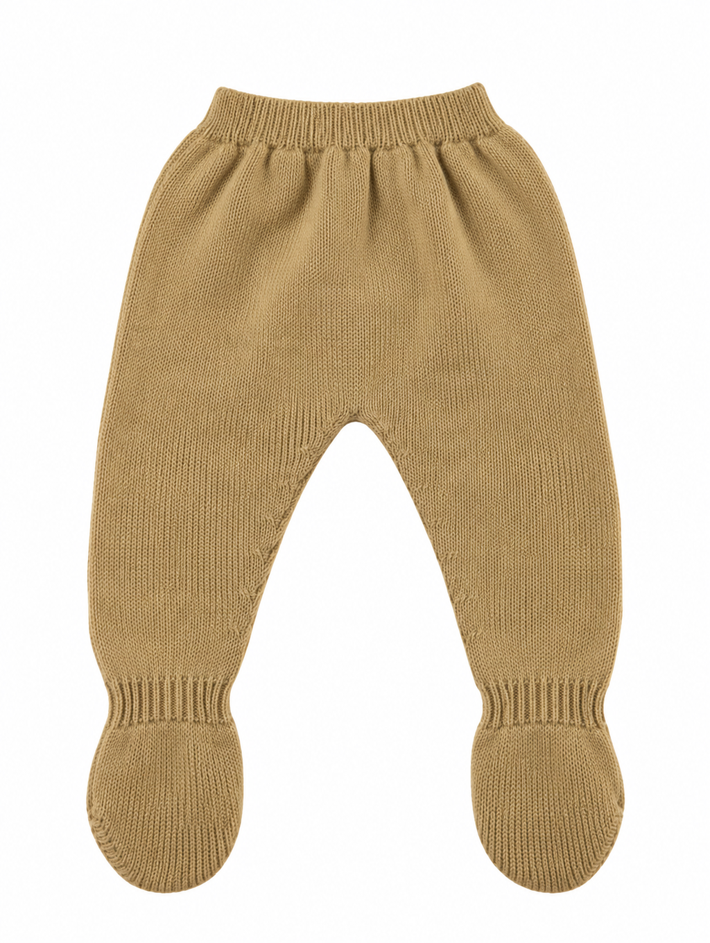CONJUNTO DE PUNTO PARA BEBÉ CON POLAINA Y DETALLES DE GRECAS ARENA