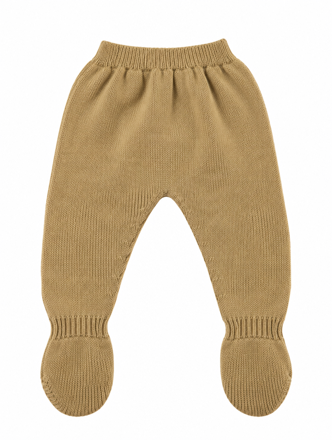 CONJUNTO DE PUNTO PARA BEBÉ CON POLAINA Y DETALLES DE GRECAS ARENA
