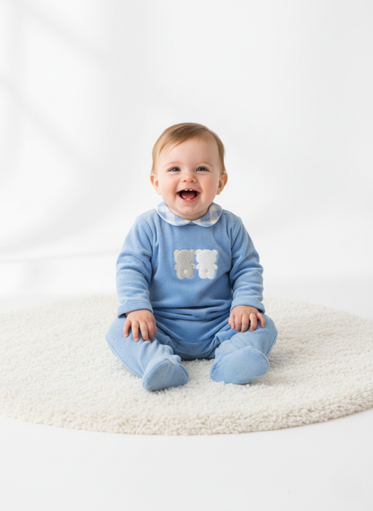 PELELE DE MANGA LARGA DE FELPA AZUL CON OSITOS