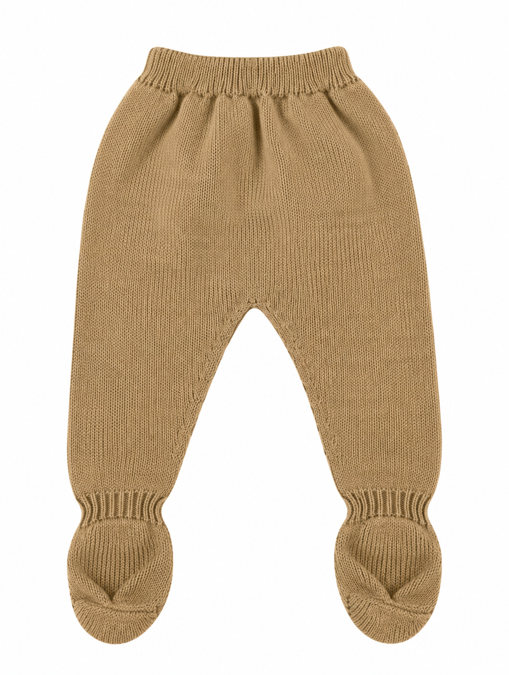 CONJUNTO DE PUNTO PARA BEBÉ CON POLAINA Y DETALLES DE GRECAS ARENA