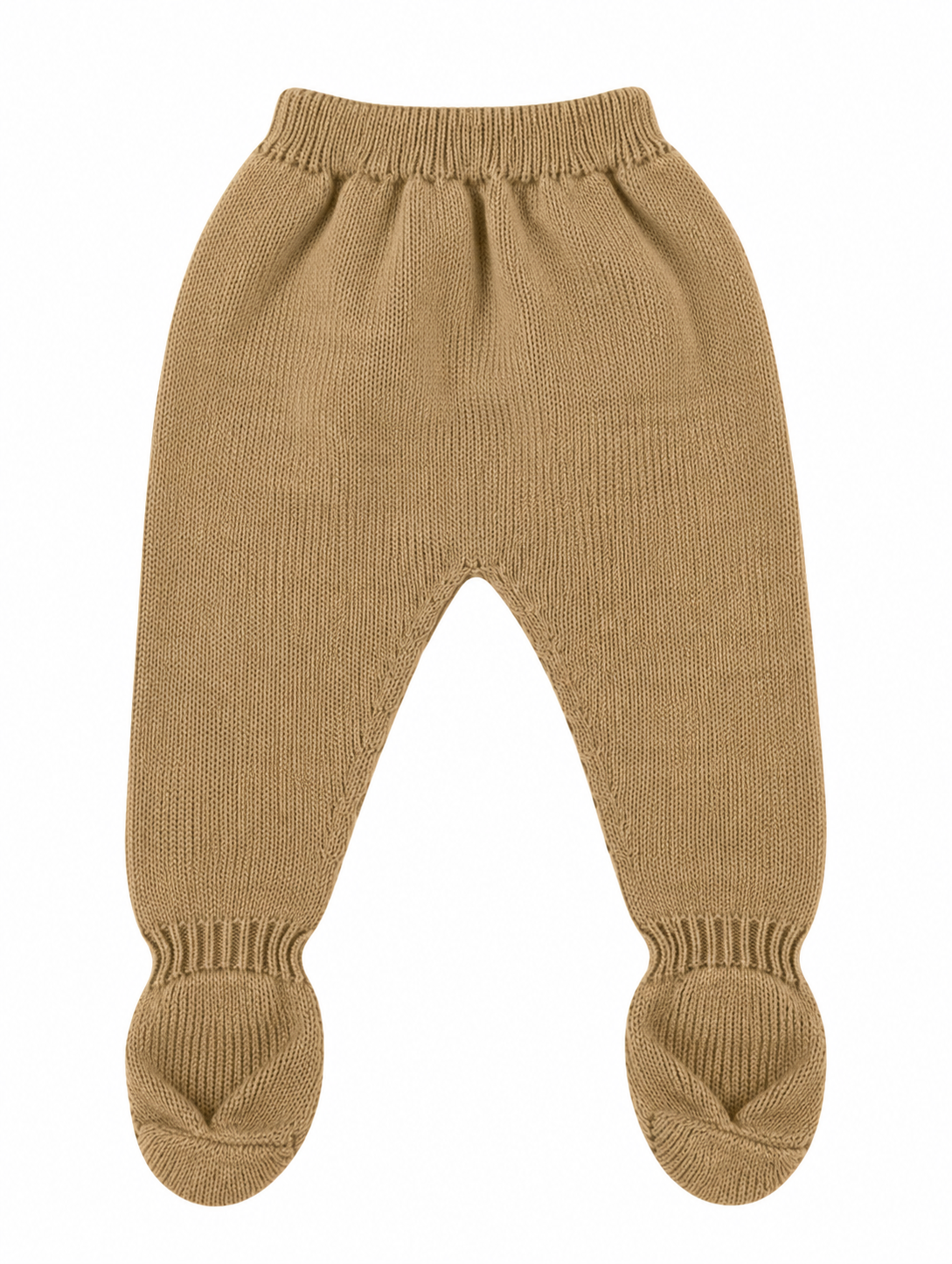 CONJUNTO DE PUNTO PARA BEBÉ CON POLAINA Y DETALLES DE GRECAS ARENA