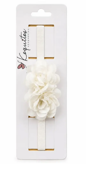 DIADEMA ELÁSTICA DE FLORES BLANCO ROTO