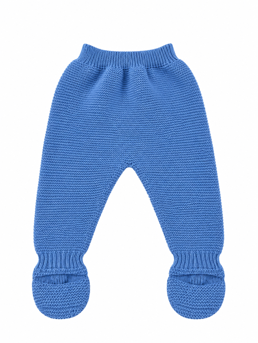 CONJUNTO DE PUNTO PARA BEBÉ CON POLAINA Y DETALLES CALADOS AZUL