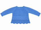 CONJUNTO DE PUNTO PARA BEBÉ CON POLAINA Y DETALLES CALADOS AZUL