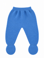 CONJUNTO DE PUNTO PARA BEBÉ CON POLAINA Y DETALLES CALADOS AZUL