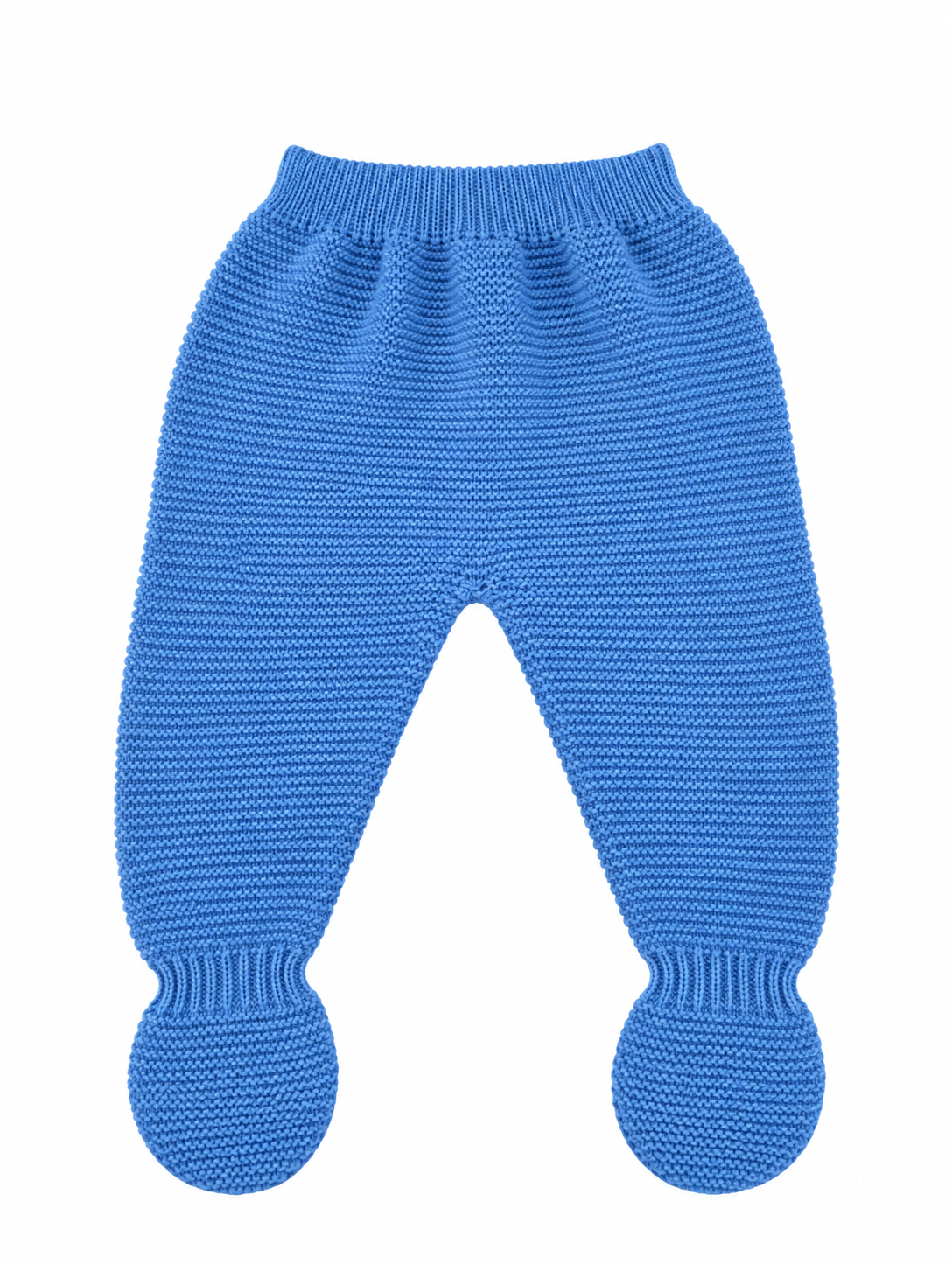 CONJUNTO DE PUNTO PARA BEBÉ CON POLAINA Y DETALLES CALADOS AZUL
