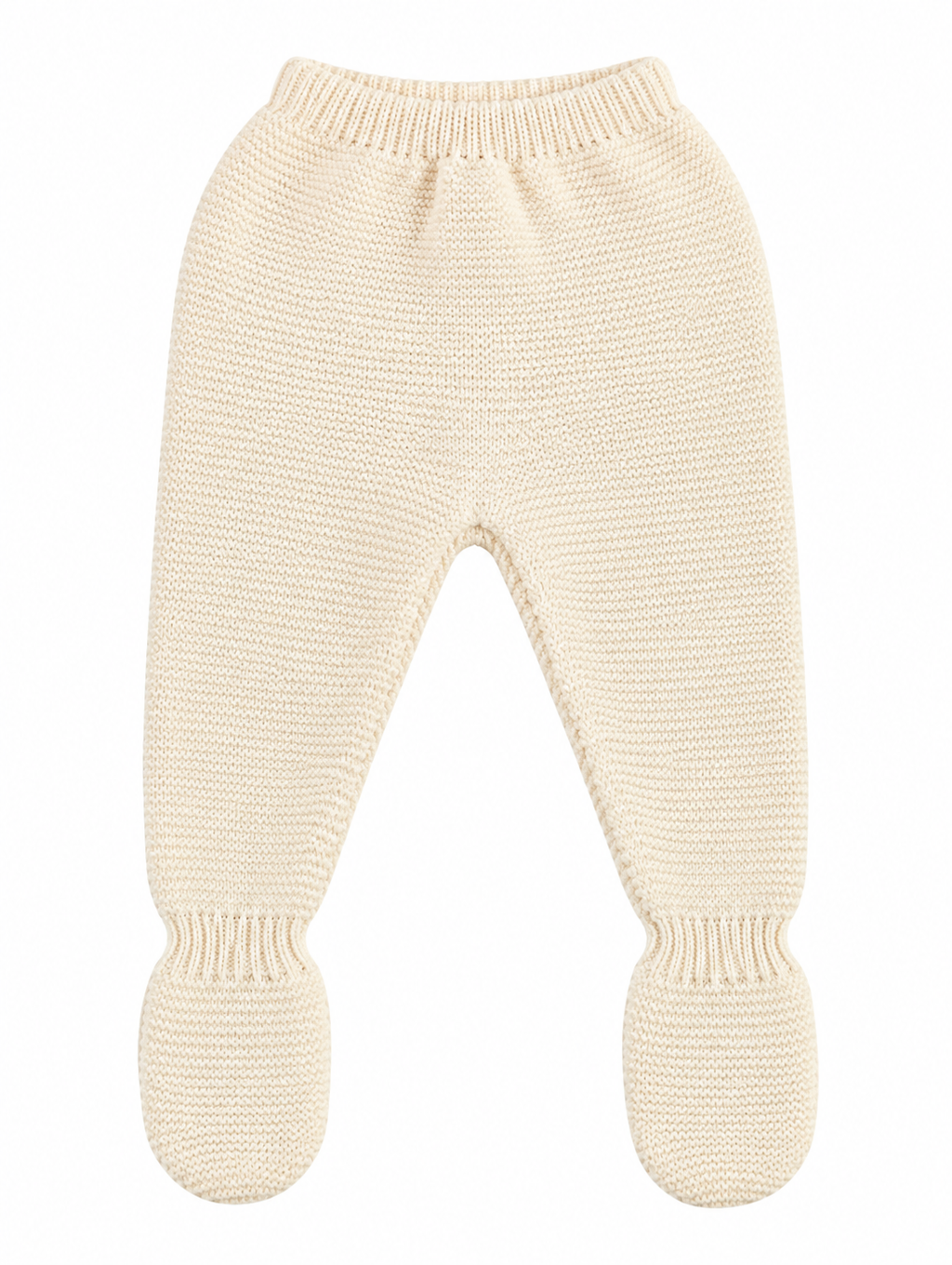 CONJUNTO DE PUNTO PARA BEBÉ CON POLAINA Y DETALLES CALADOS CRUDO