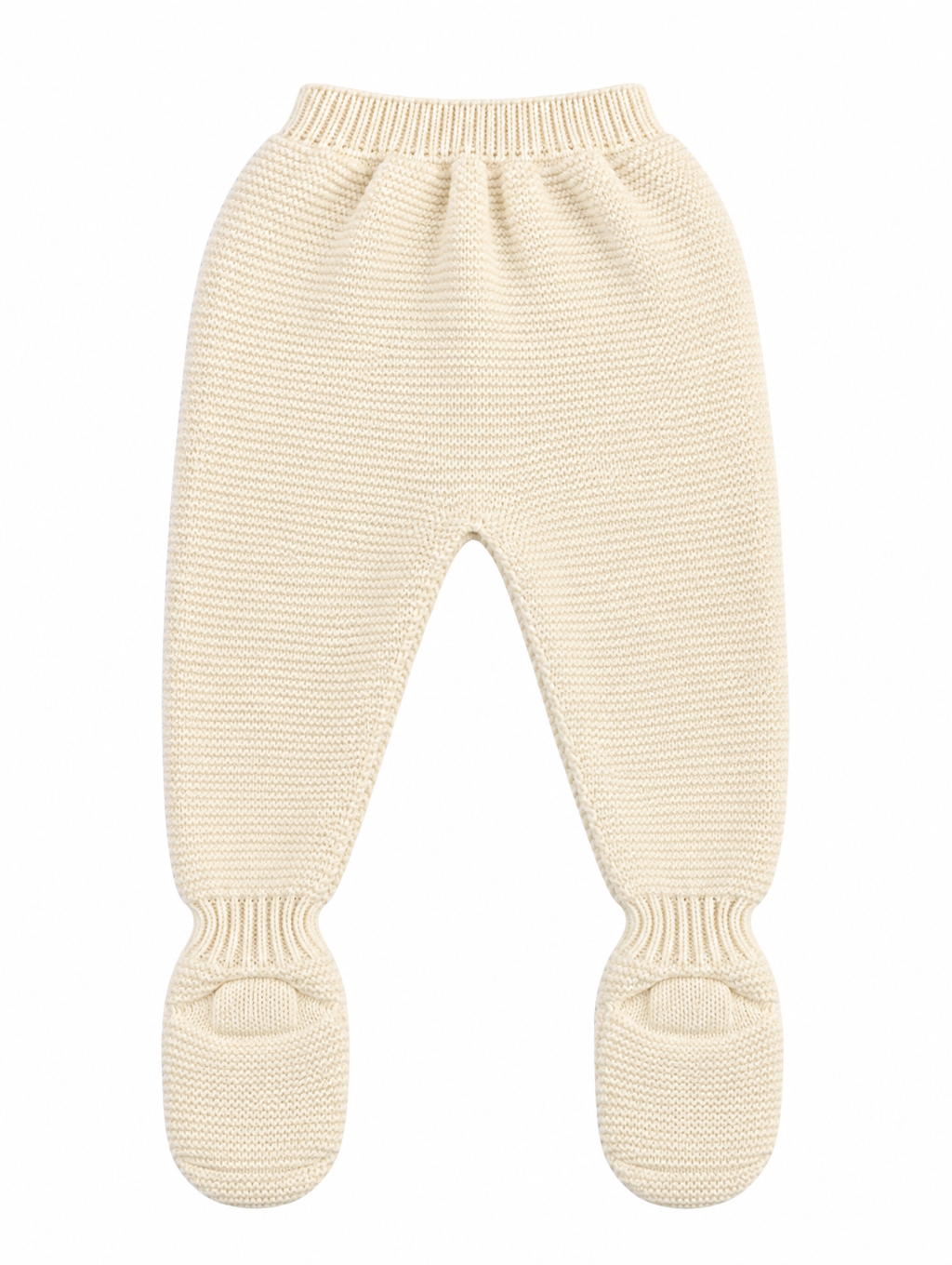 CONJUNTO DE PUNTO PARA BEBÉ CON POLAINA Y DETALLES CALADOS CRUDO
