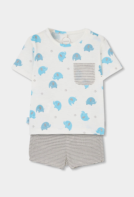 CONJUNTO BLANCO DE PUNTO CON ESTAMPADAO DE ELEFANTES