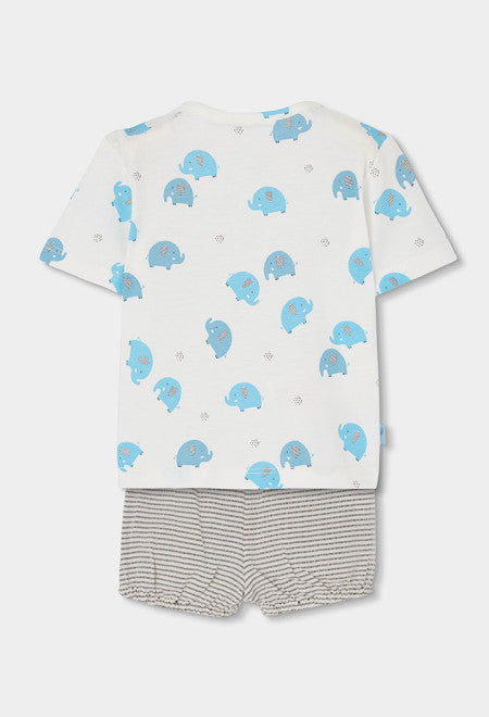 CONJUNTO BLANCO DE PUNTO CON ESTAMPADAO DE ELEFANTES