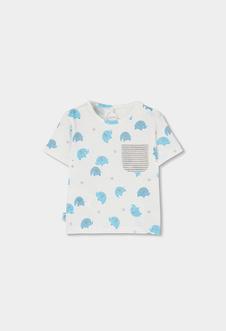 CONJUNTO BLANCO DE PUNTO CON ESTAMPADAO DE ELEFANTES