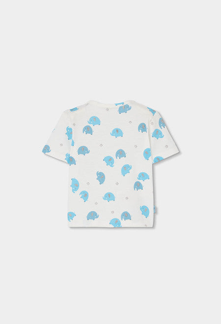 CONJUNTO BLANCO DE PUNTO CON ESTAMPADAO DE ELEFANTES