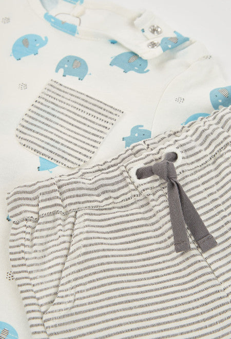CONJUNTO BLANCO DE PUNTO CON ESTAMPADAO DE ELEFANTES