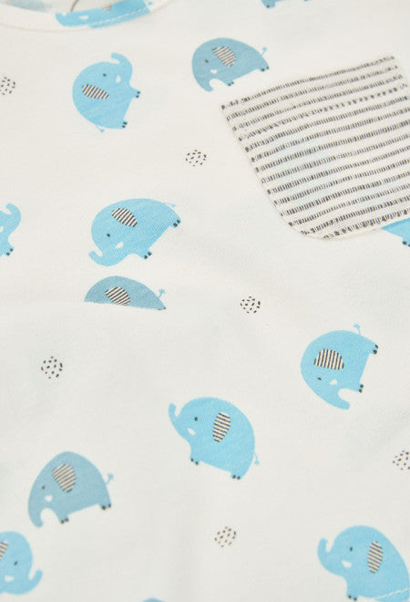 CONJUNTO BLANCO DE PUNTO CON ESTAMPADAO DE ELEFANTES