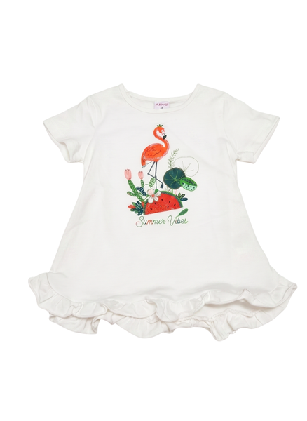 CAMISETA DE MANGA CORTA CON VOLANTE NIÑA FLAMENCO