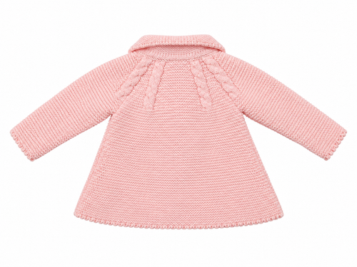 ABRIGO DE PUNTO PARA BEBÉ CON CUELLO Y DETALLES DE TRENZAS ROSA