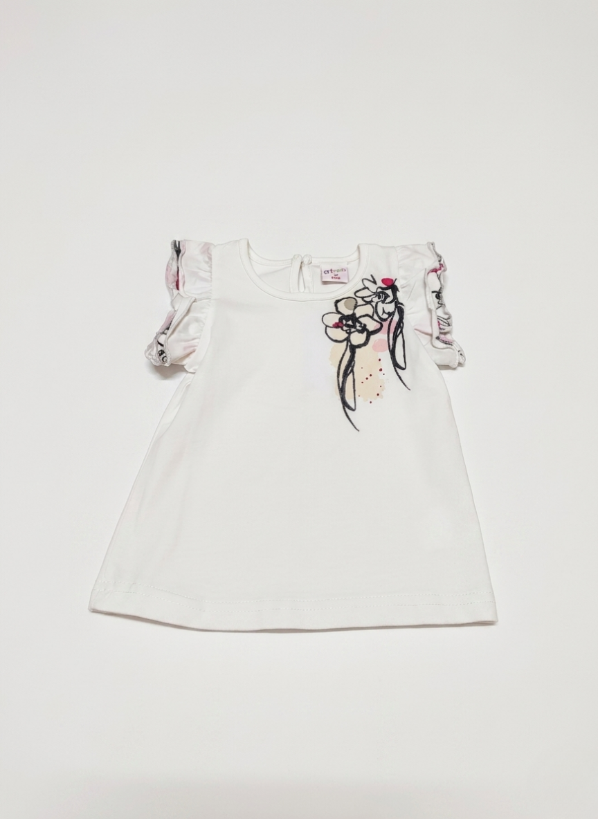 CAMISETA DE MANGA CORTA CON VOLANTES NIÑA FLORES