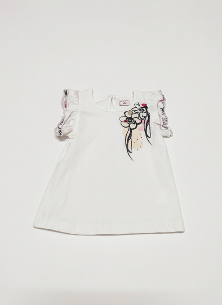 CAMISETA DE MANGA CORTA CON VOLANTES NIÑA FLORES