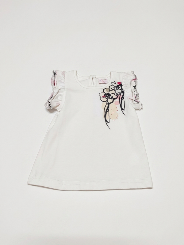 CAMISETA DE MANGA CORTA CON VOLANTES NIÑA FLORES