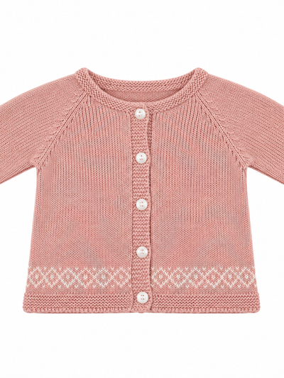 CHAQUETA DE PUNTO PARA BEBÉ CON GRECAS ROSA
