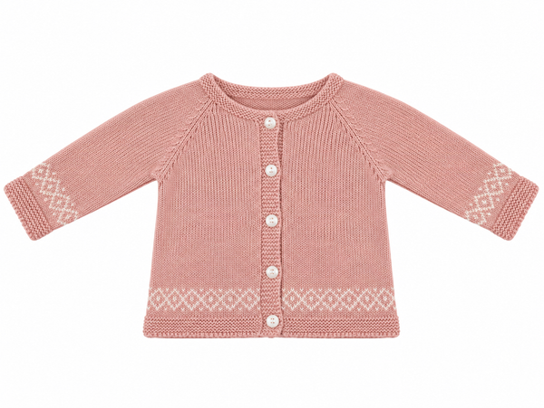 CHAQUETA DE PUNTO PARA BEBÉ CON GRECAS ROSA