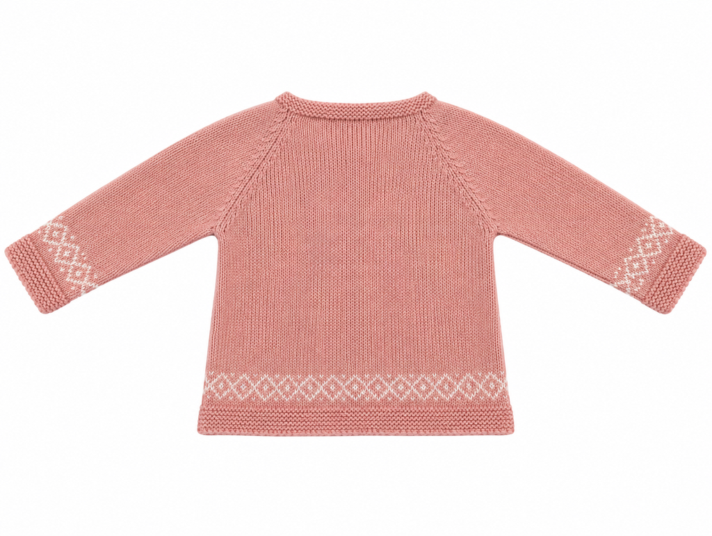 CHAQUETA DE PUNTO PARA BEBÉ CON GRECAS ROSA