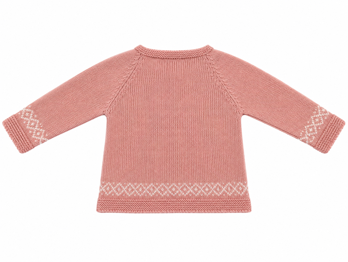 CHAQUETA DE PUNTO PARA BEBÉ CON GRECAS ROSA