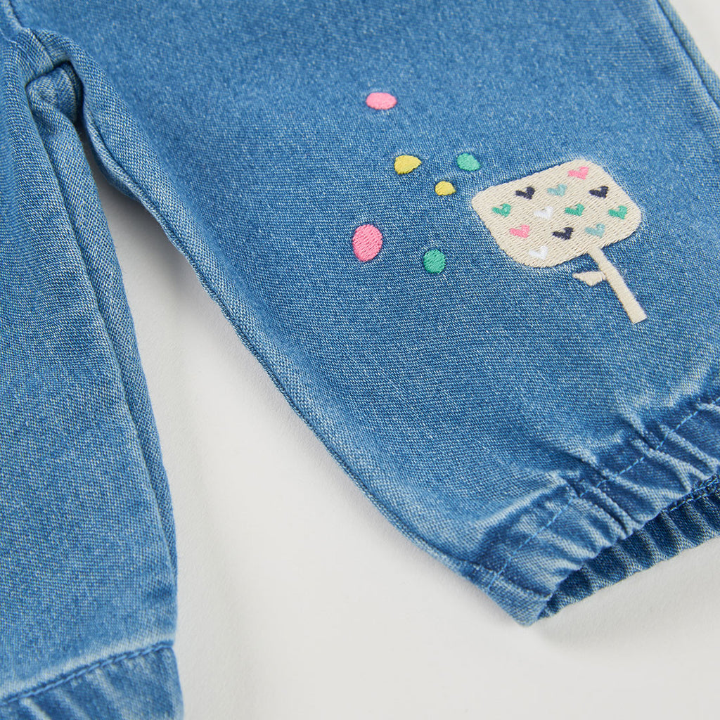 PANTALÓN DENIM DE PUNTO PARA BEBÉ AZUL