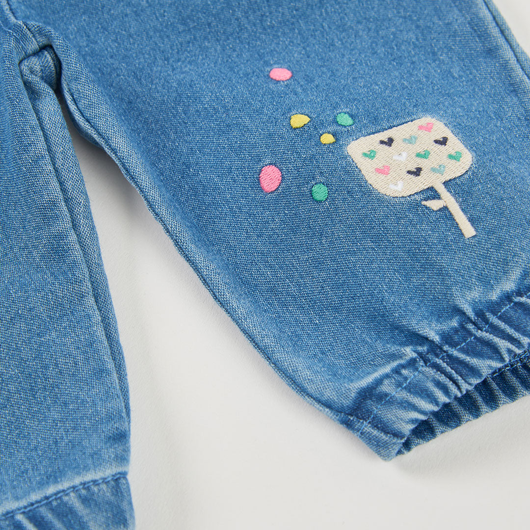 PANTALÓN DENIM DE PUNTO PARA BEBÉ AZUL