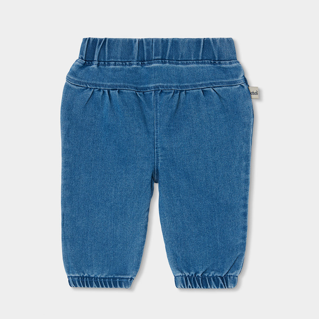 PANTALÓN DENIM DE PUNTO PARA BEBÉ AZUL