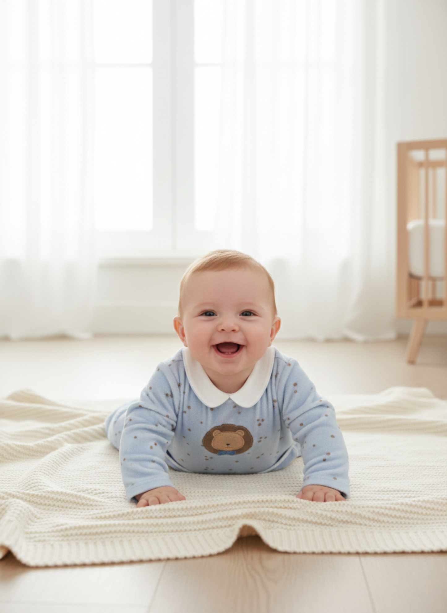 PELELE DE MANGA LARGA AZUL CON LUNARES Y LEÓN