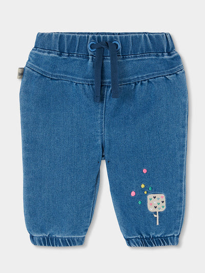 PANTALÓN DENIM DE PUNTO PARA BEBÉ AZUL