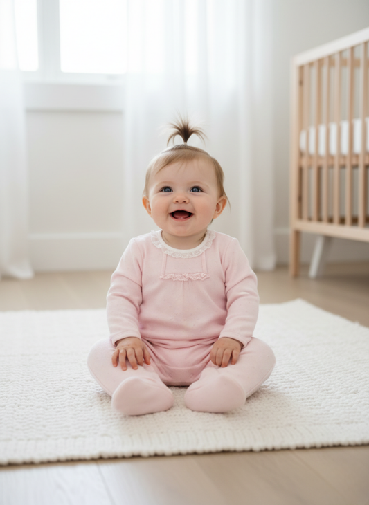 PELELE DE MANGA LARGA ROSA CON CUELLO DE ENCAJE