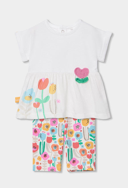 CONJUNTO DE PUNTO BLANCO CON FLORES