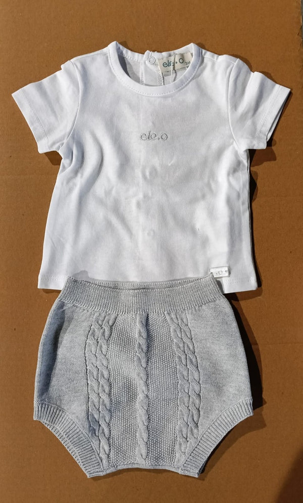 CONJUNTO DE BEBÉ DE HILO CON BRAGUITA GRIS