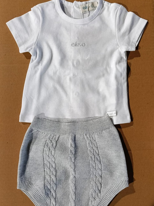 CONJUNTO DE BEBÉ DE HILO CON BRAGUITA GRIS